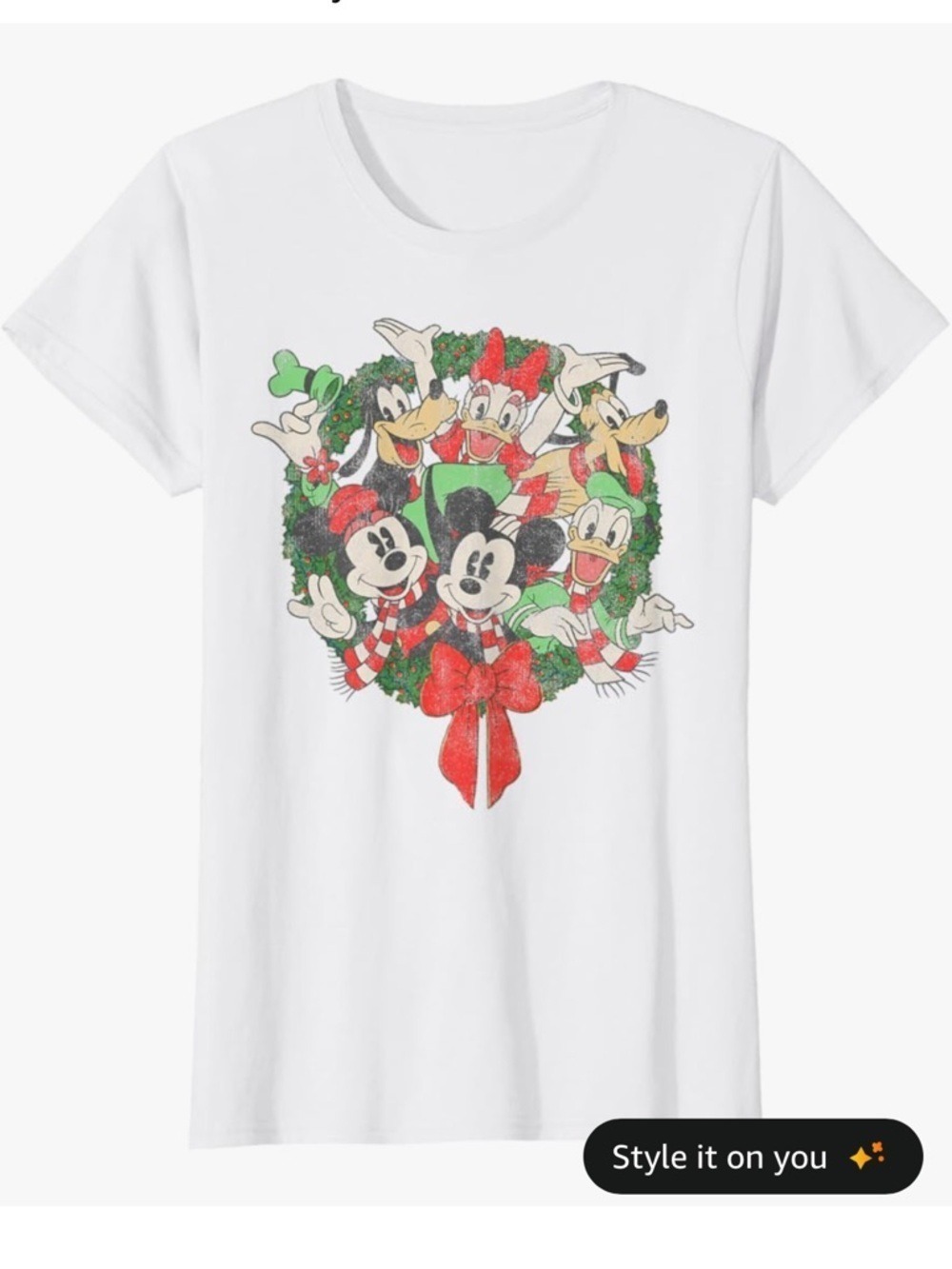 Disney Christmas Wreath Mickey Minnie Friends Graphic Tee Women's XXL